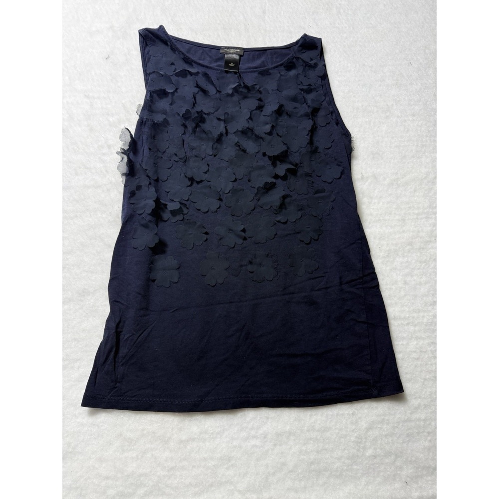 Ann Taylor Loft Womens Medium Navy Floral Applique Sleeveless Blouse Top